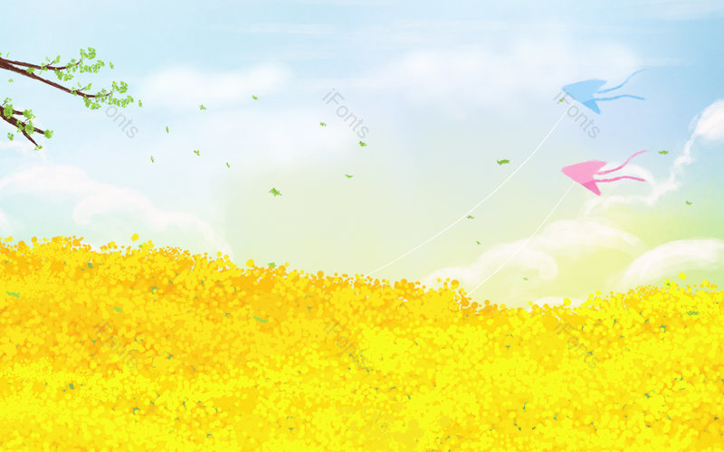 彩色卡通油菜花田渐变插画文艺背景,插画/手绘图,插画/手绘图库,插画/手绘图下载,插画/手绘